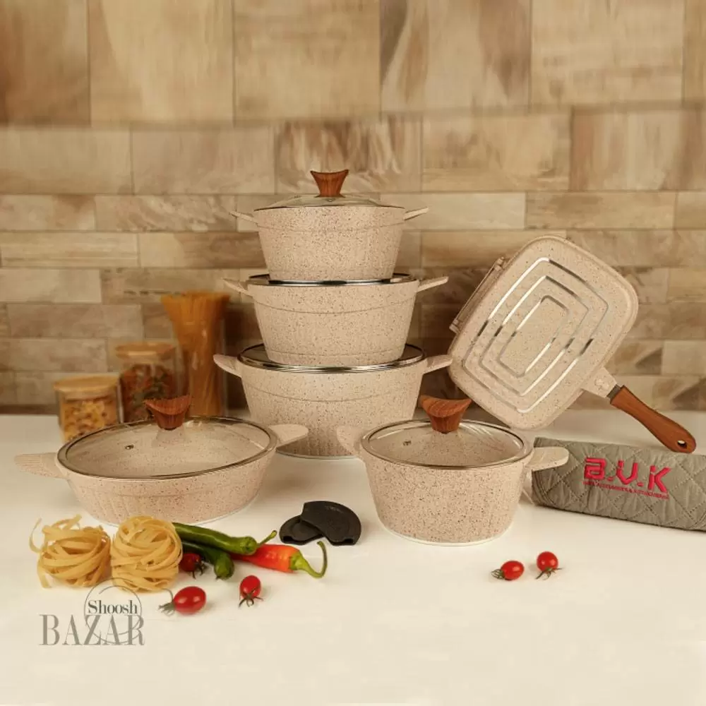 سرویس قابلمه 15 پارچه نسکافه ای گرانیت vk 713515-13 بوک BVK کد:021530